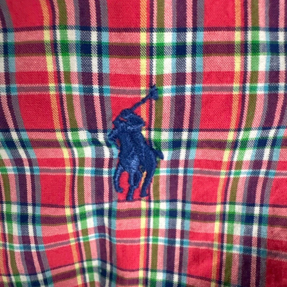 Ralph Lauren Shirt Boys Medium 10-12 Pink Plaid Long Sleeve Button Down Pony